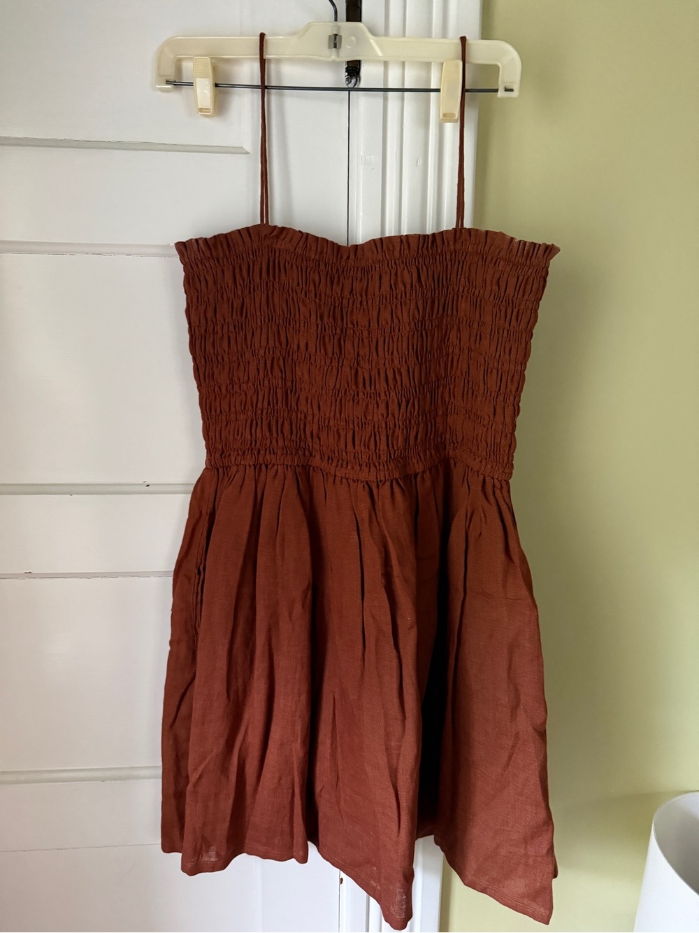 Rust Smocked Mini Dress with Adjustable Straps